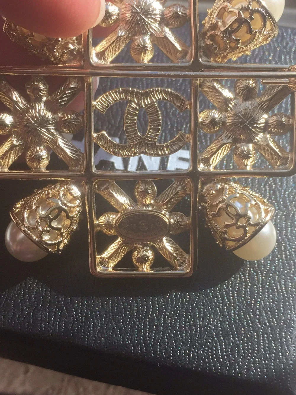 CHANEL Gold and Pearl Crystal CC Cross Brooch